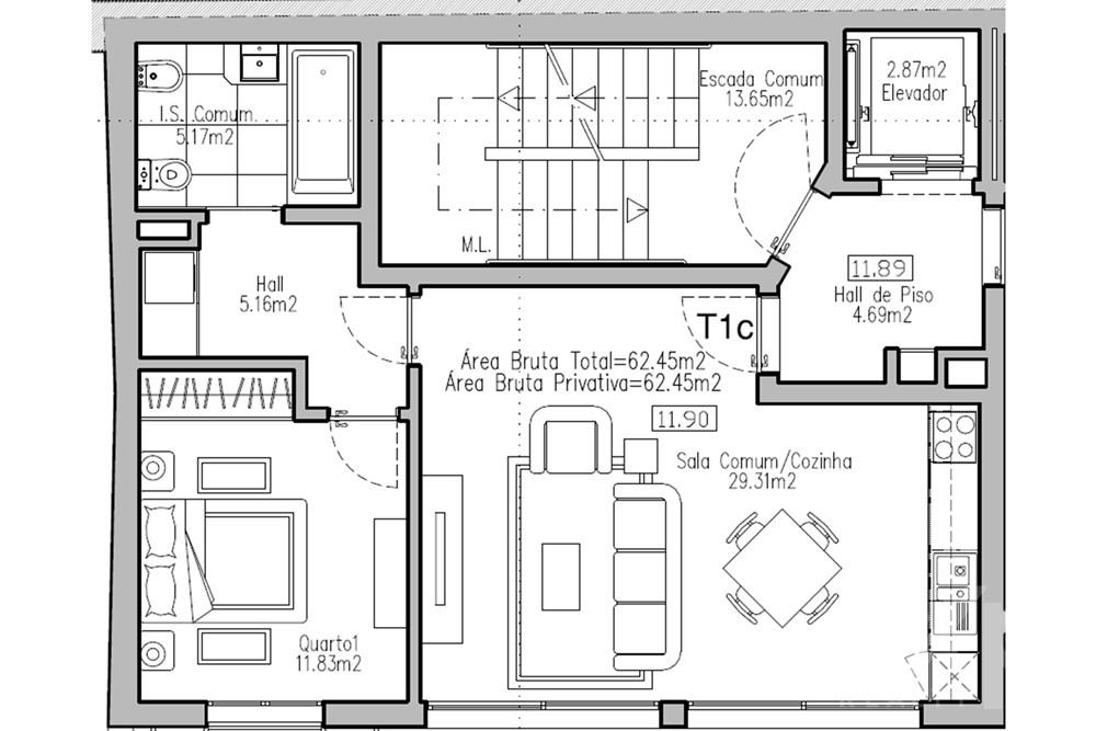 Apartamento T1 no centro do Funchal